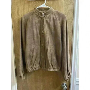 Vintage Di Vinci Suede Leather Jacket Button-up Tan Size 7/8 Heavy